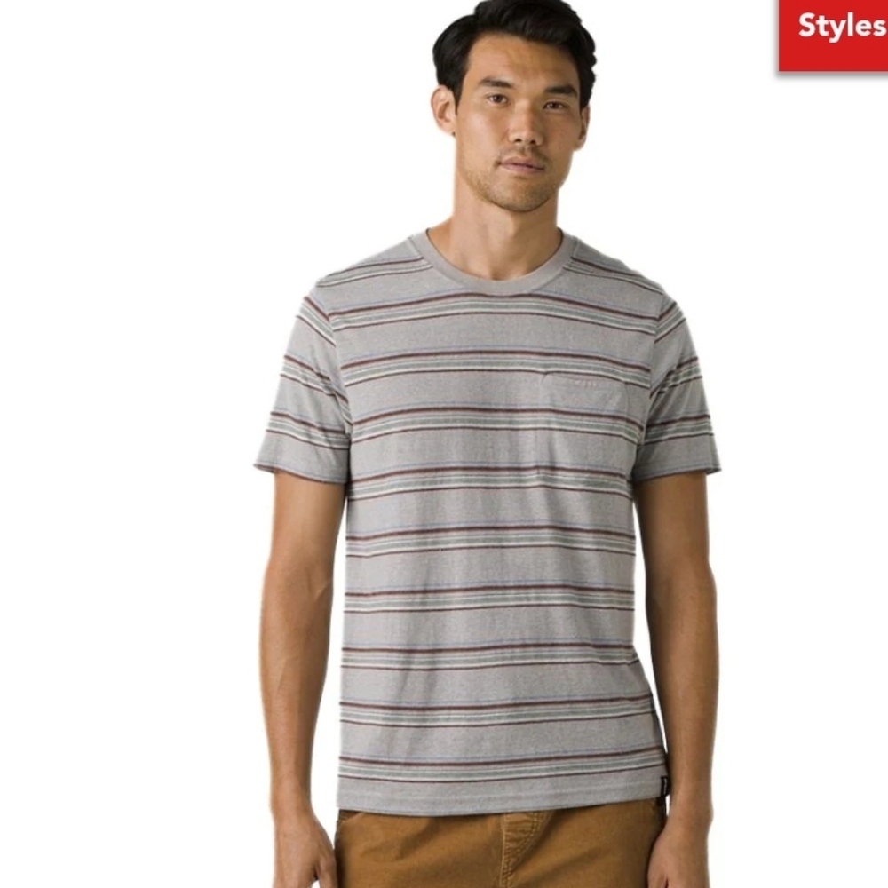 Prana Cardiff Short Sleeve Pocket T-shirt Alloy Stripe Mens Size XXL NWT